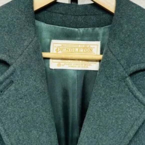 Pendleton 100% Virgin Wool Long Coat Womens Medium Green Vintage Made in USA - Picture 2 of 6